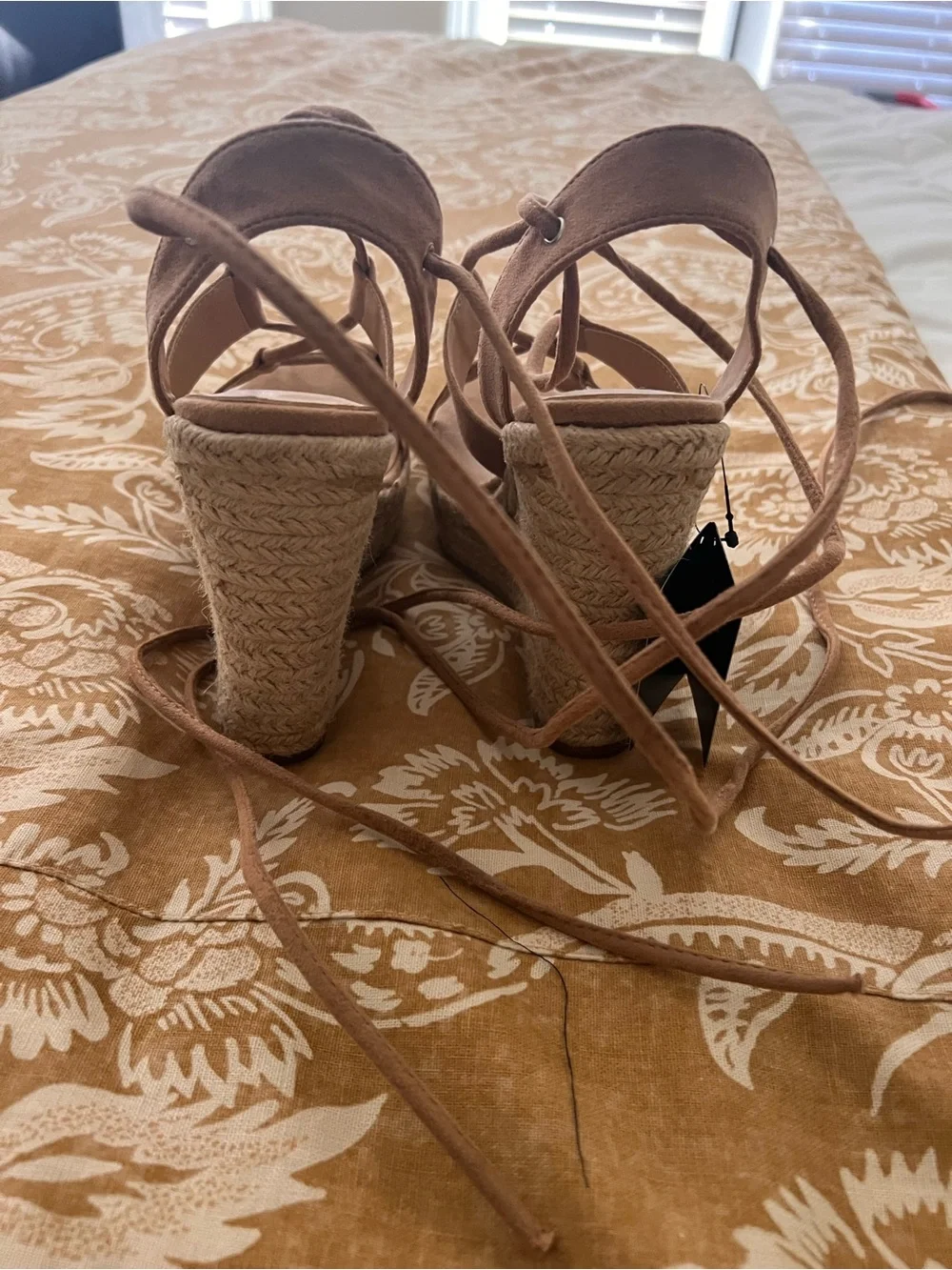 Forever 21 Tan Suede Lace-Up Espadrille Wedge Sandals